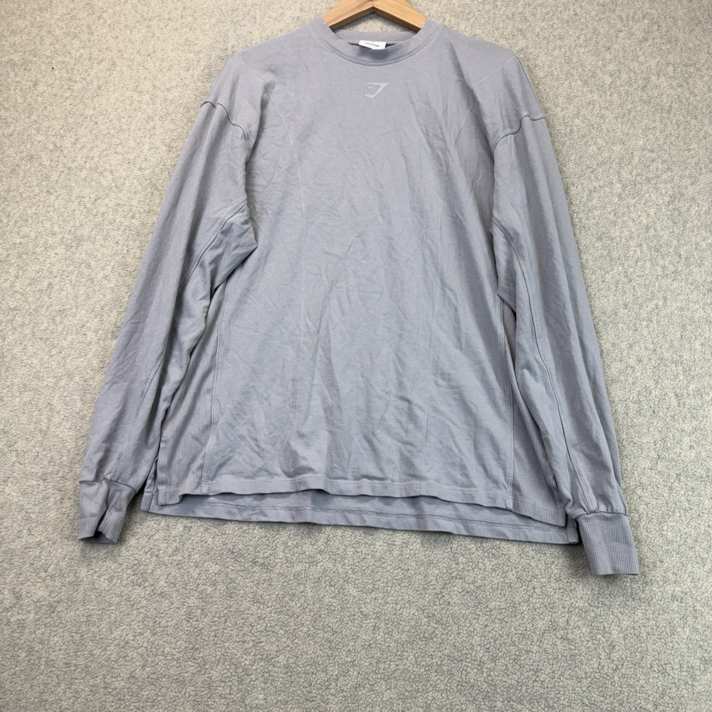 Gymshark Men's Oversized Long-Sleeve Training Shirt Gray Logo Size Small